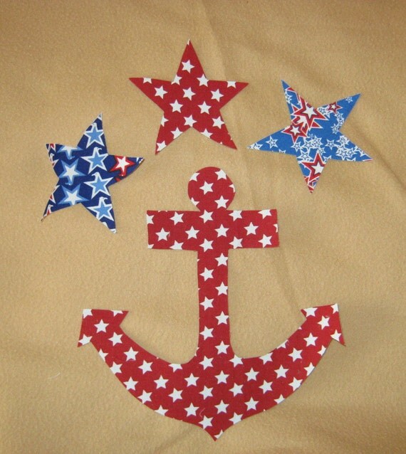 Items similar to Handmade Applique Anchor 7 x 7 and Stars 3 x 3 Iron on