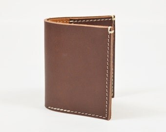 Veg Tanned Brown Leather Bi Fold Card Bill Wallet Handmade