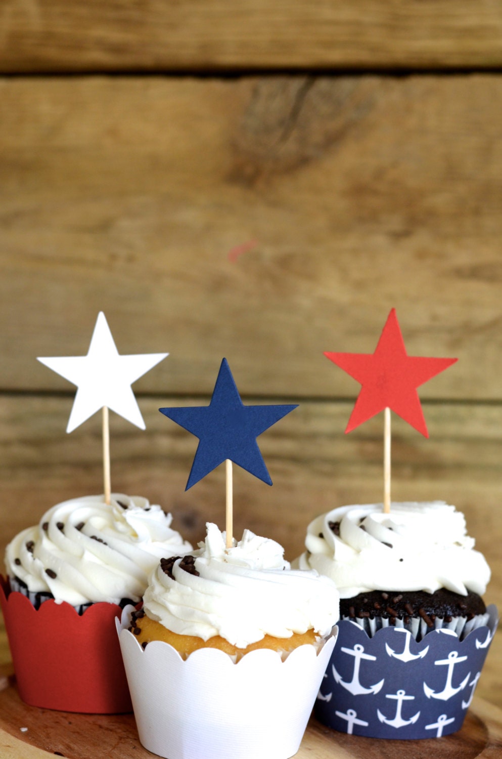Star Cupcake Picks in patriotic red white and blue Choose