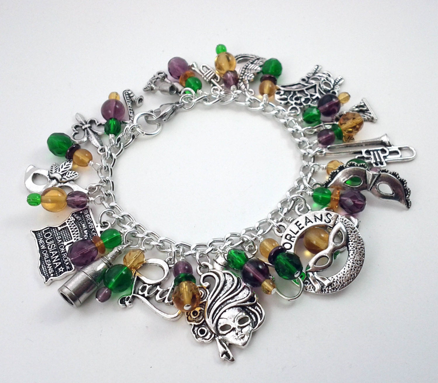 New Orleans Mardi Gras Charm Bracelet