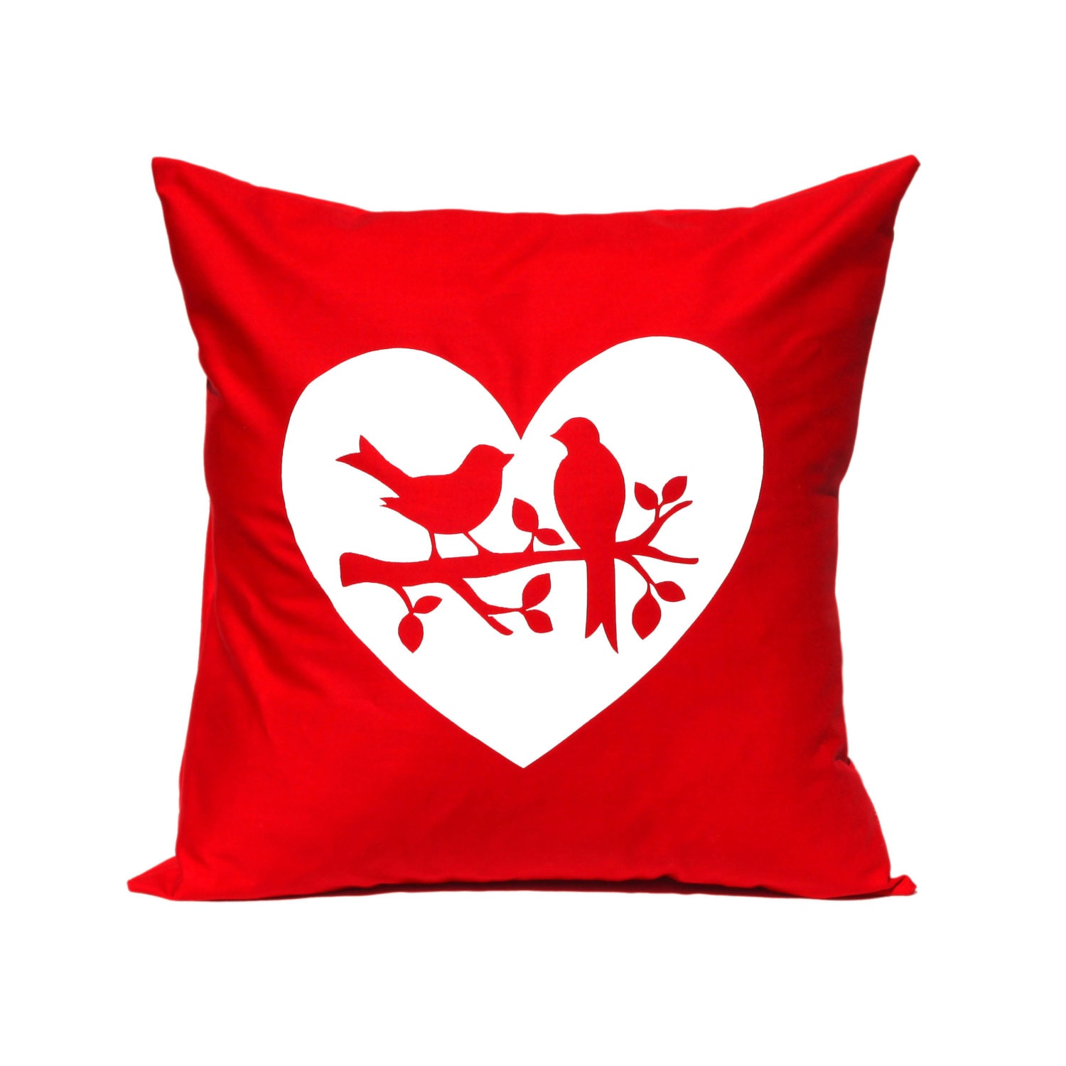 Throw Pillow Love Birds in RED Decorative by linneaswedishdesign