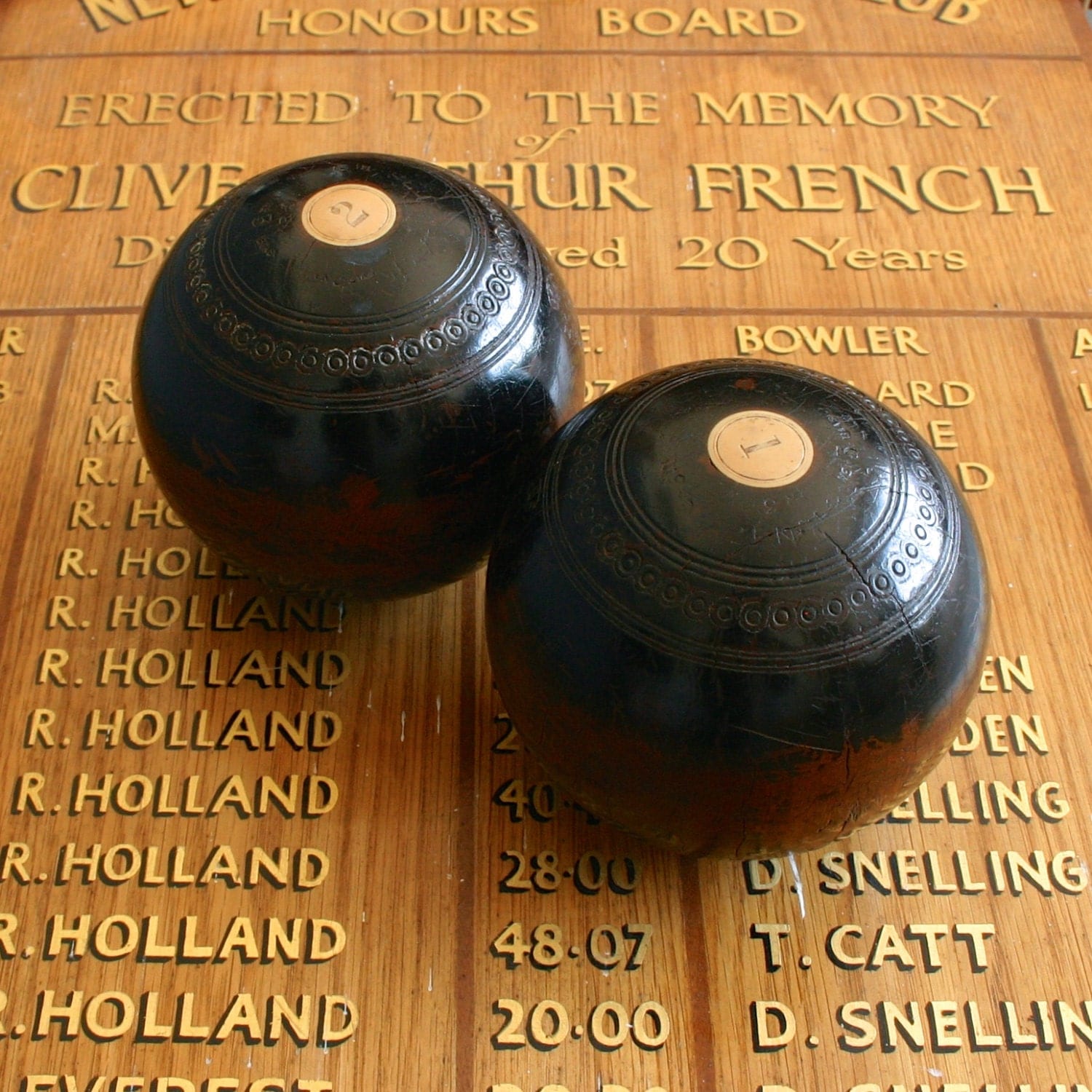 Pair of Vintage Lawn Bowls from England Lignum Vitae Lawn
