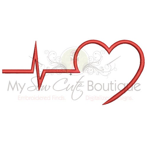 Heartbeat Machine Embroidery Design 3 Sizes Instant