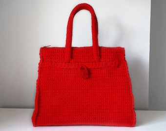 Grey crochet Birkin bag handmade purse with the style by SILAYAYA