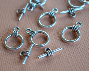 20pcs Clasp Antiqued Silver Pewter Toggle 10mm Round Bar And Ring
