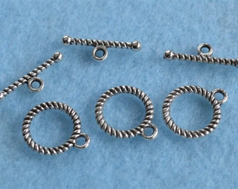 20pcs Clasp Antiqued Silver Pewter Toggle 13mm Round Bar And Ring