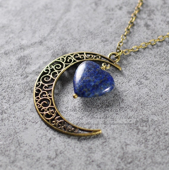 Moon necklace Lapis lazuli necklace Antique by somethingsepical