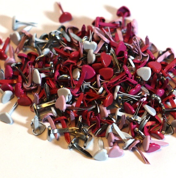 50 Valentine Heart Metal Paper Brads for Scrapbooking and