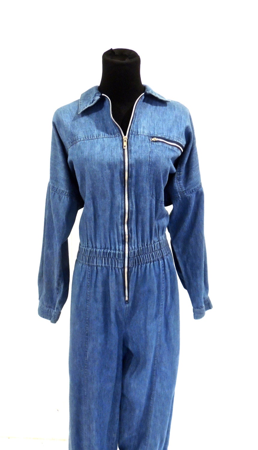 vintage denim jumpsuit 1970s-80s jean onesie jumpsuit by mkmack