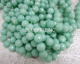 32 pcs12mm round faceted Dyed Pale Green Color Jade beads