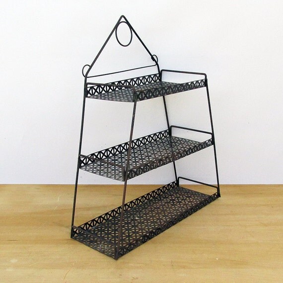 Mid Century Black Metal Bath Shelf Curio Shelf by leapinglemming