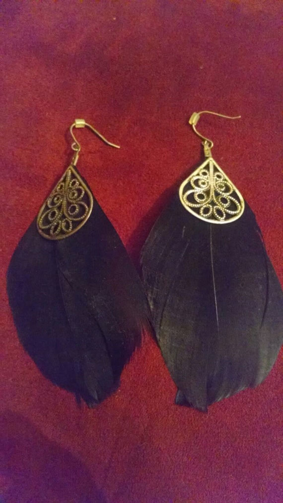 Stunning Black feather Earrings by HipBiscuits on Etsy