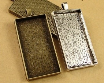 10 Pendant Trays- 48x24mm Rectangle Bezel Setting Cabochon Mountings Wholesale Zinc Alloy Antique Bronzed / Antique Silver- HA15647