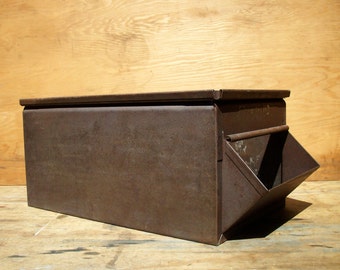 Vintage Industrial Metal Bin with Handle / LARGE / Storage Organization / Rusty Patina / Soda Blasted / Parts Bin