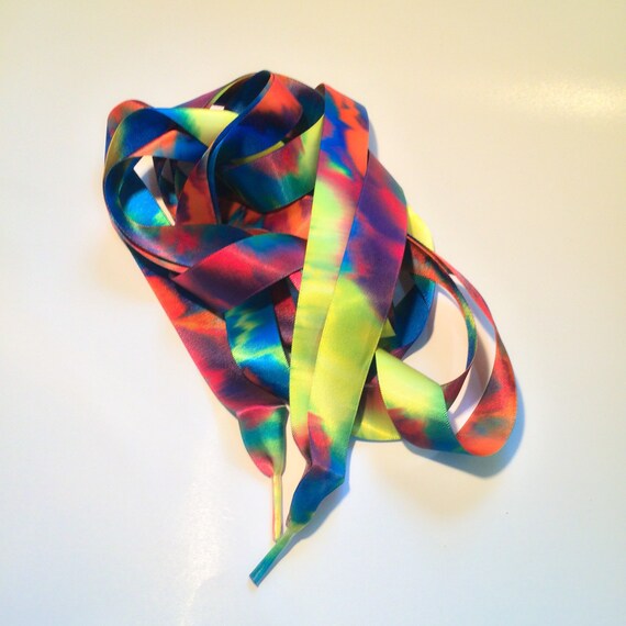 Rainbow Tie Dye Ribbon Shoe Laces Pair by IntellexualDesign
