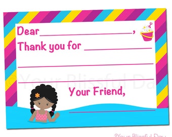 PRINTABLE Girl Pool Party Fill-in-the-Blank Thank You Cards #5001