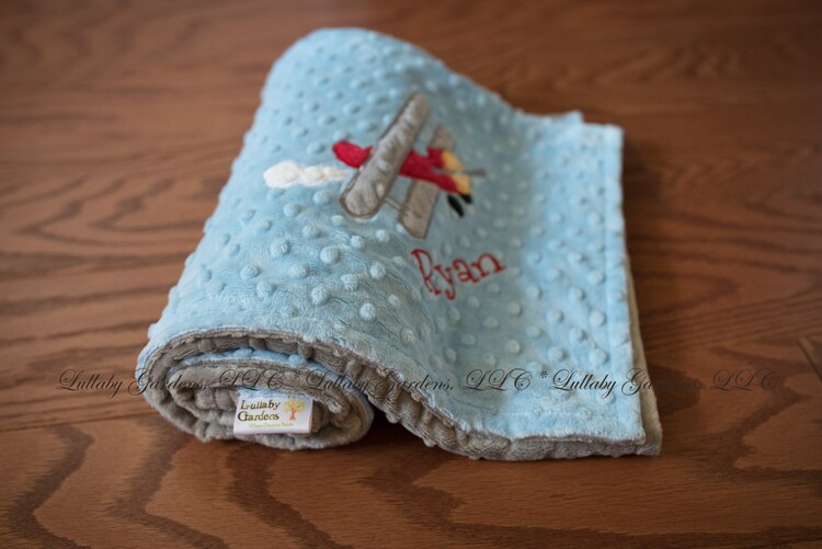 Airplane Personalized Minky Baby Blanket by LullabyGardens