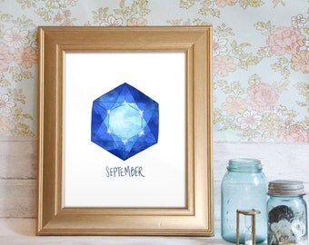 September Birthstone Print, September Gemstone, Sapphire Print, Sapphire Birthstone, Gift for September Babies: Sapphire