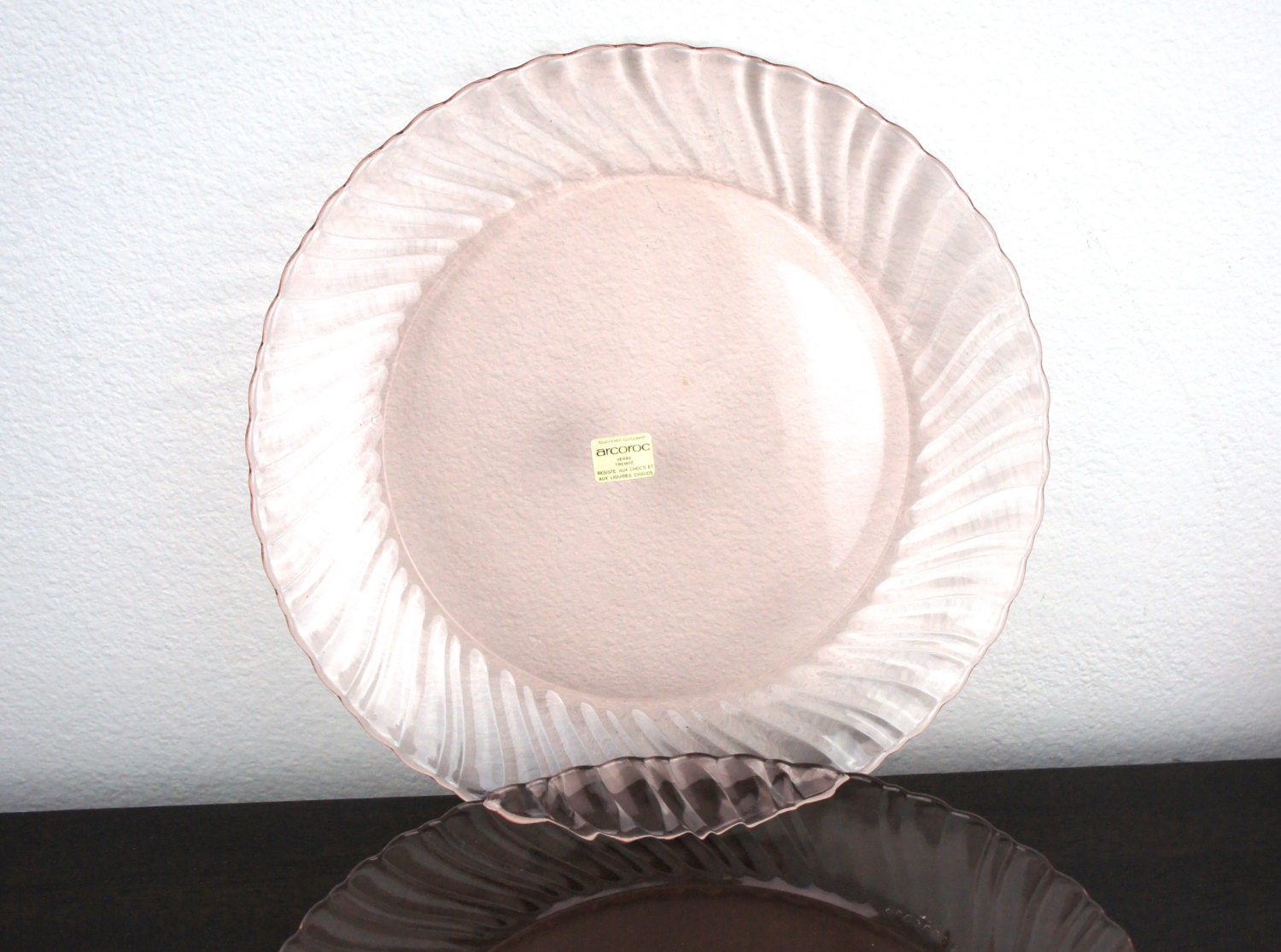Vintage Arcoroc Set of Two Large Plates, Rosaline Pink Swirl, Set of