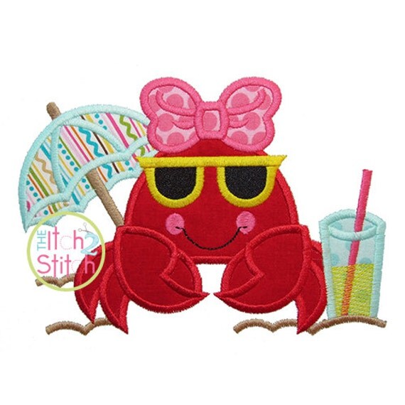 Beach Crab Applique Design For Machine Embroidery Shown With