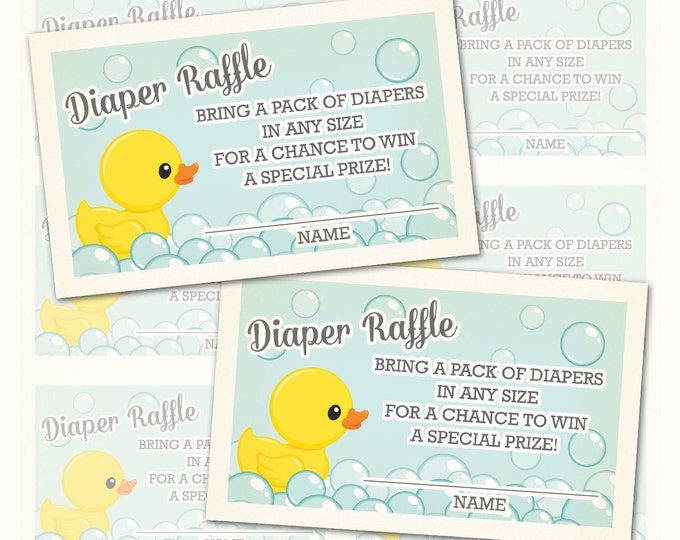 Diaper Raffle Cards in Rubber Duck Theme, Instant Download, Invitation Insert, Print Your Own