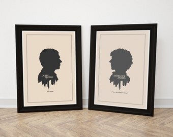 Choose Two Modern Sherlock Cameo Prints // Minimalist London Skyline and Literary Character Profile Illustrations