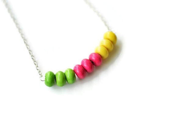 Items similar to Ceramic Necklace, Pink Necklace, Green Necklace ...