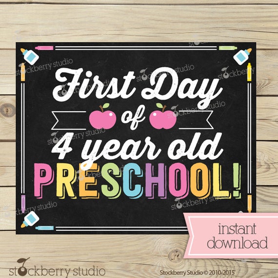 Girl First Day Of 4 Year Old Preschool Sign 1st Day Of School