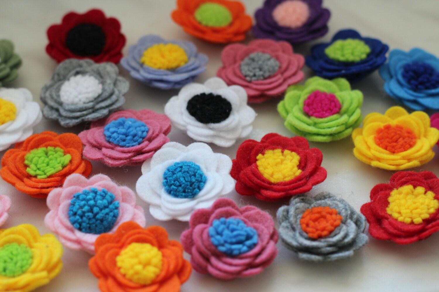 Lot of wool felt flowers DIY flower appliques mix daisy