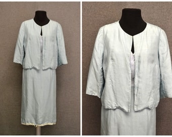 1960s Miss Elliette Pale Blue Silk Dress and Jacket