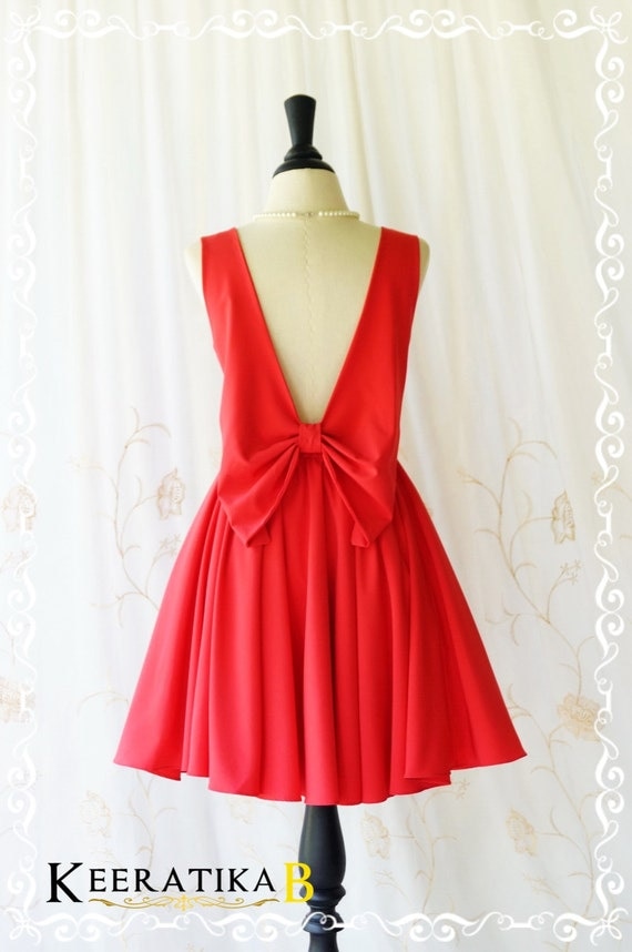 Party Angel Dress Bright Red Party Dress Backless Prom Dress Bow ...