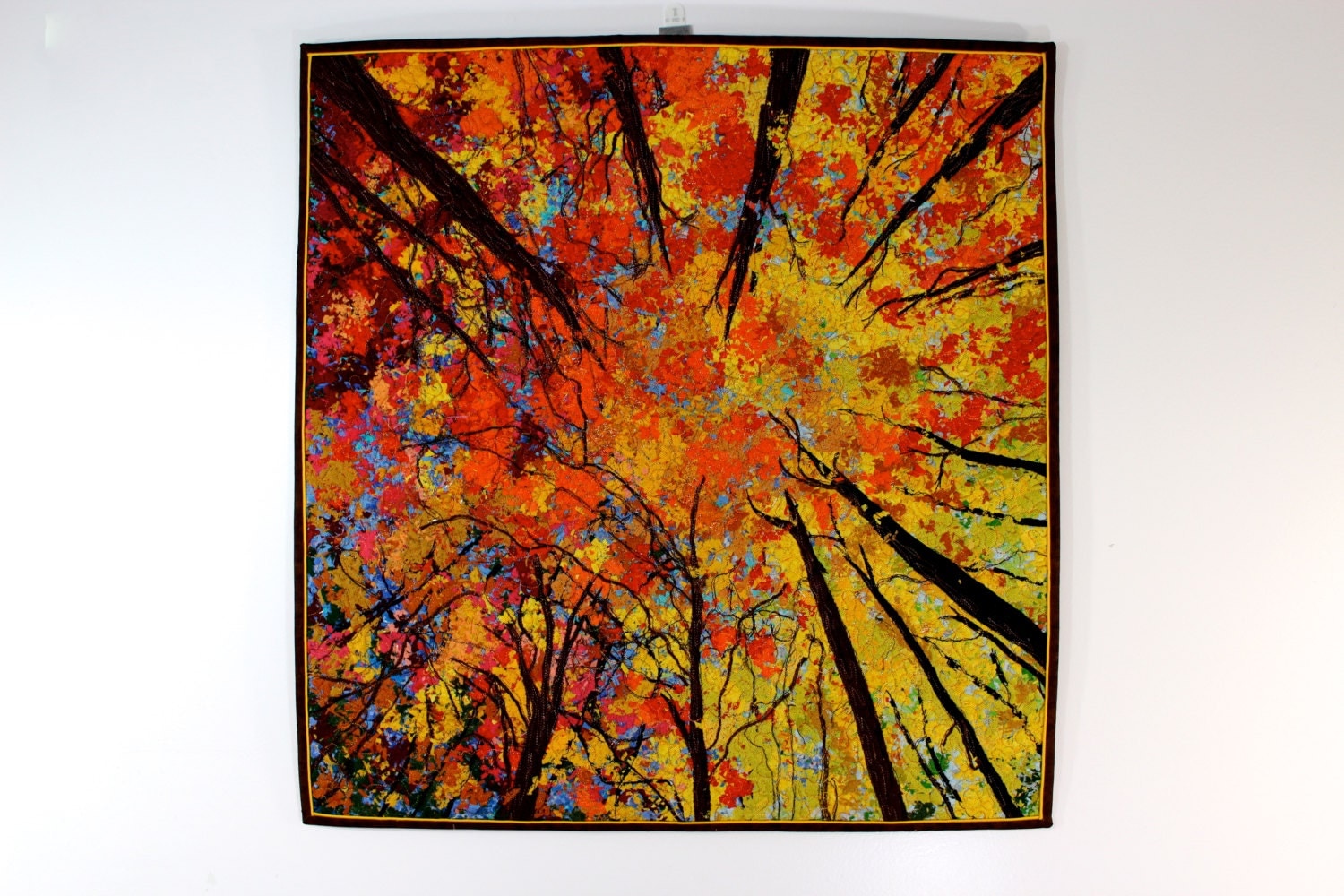 Quilted Wall Hanging LOOKING UP Art Quilt Autumn Trees