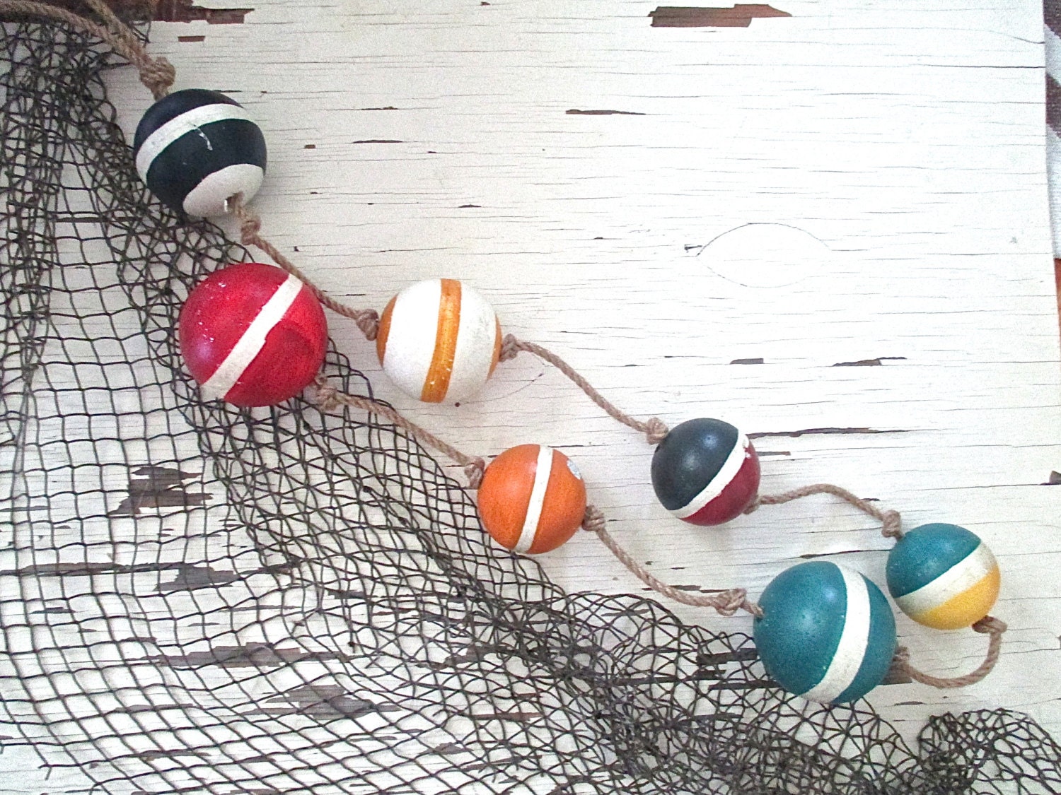 Seaside Sale Nautical Styrofoam Buoys on Rope. Beach Cottage
