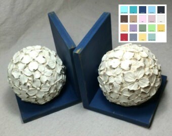 White Flower Balls Bookends//Available in a Variety of Colors//French Country Decor//Farmhouse Decor//Rustic//Wedding Gift//Gifts Under 25