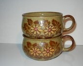 Vintage Otagiri Stoneware Daisy Flowers Soup Mugs Bowls