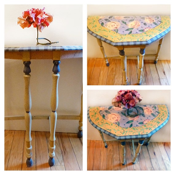 Hand Painted Accent Table Vintage Side Table by LizaDeeOriginals