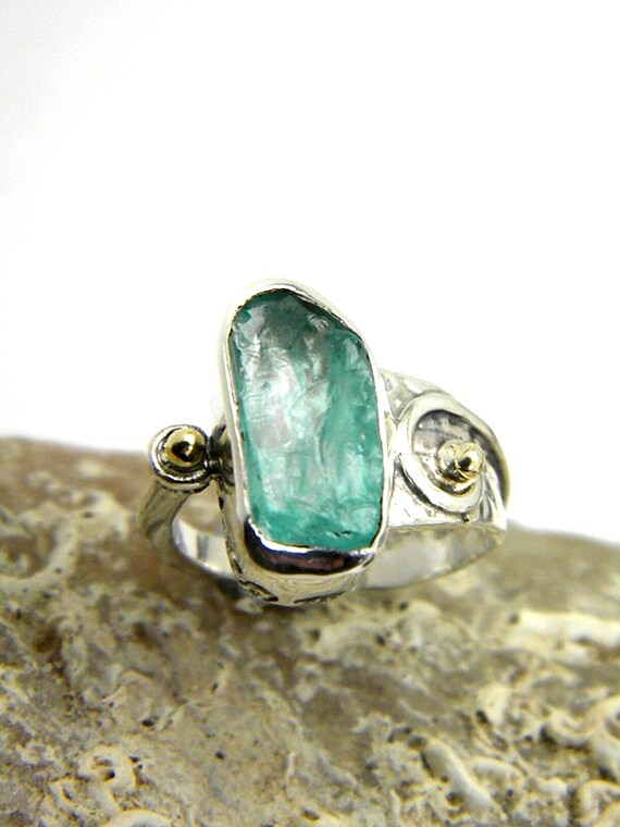 Apatite ring sterling silver rough gemstone ring - cocktail ring, raw ...