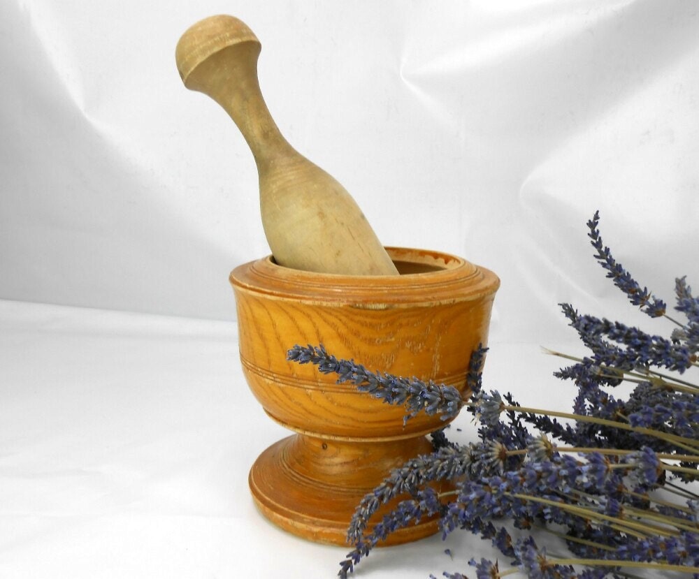 Vintage handmade wood mortar and pestle wooden mortar and