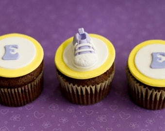 Fondant Shoe and Initial Toppers for Cupcakes or Other Treats