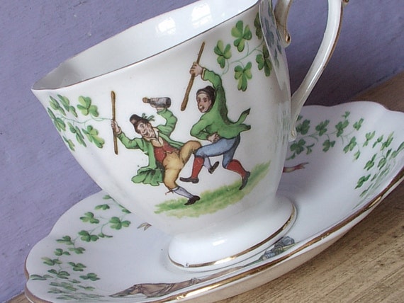 vintage cups clover English cup, green tea bone china teacup, tea  tea ireland cup Irish