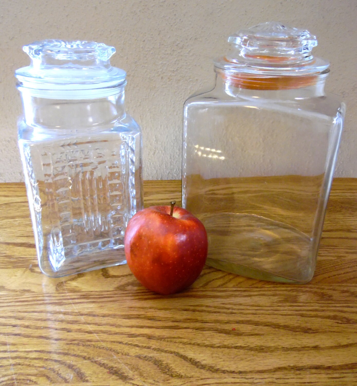 Square Clear Glass Canister Eclectic Set of Two Canisters