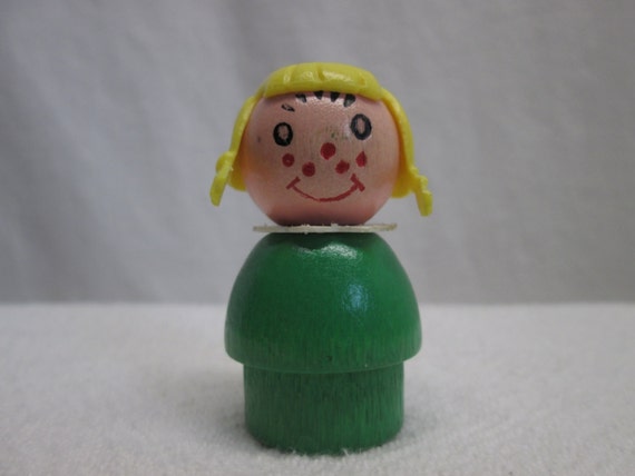 Fisher Price Little People Blond Hair Pony Tails Girl wooden