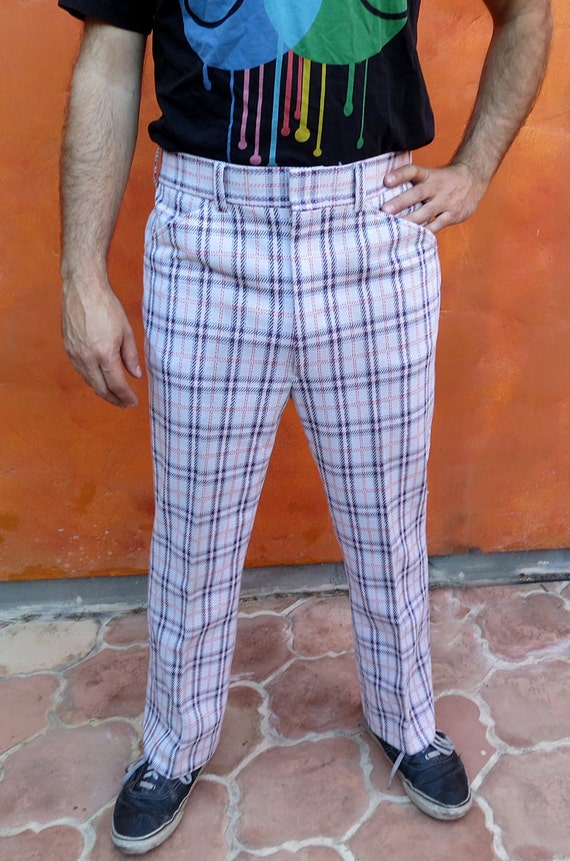 red and blue plaid pants