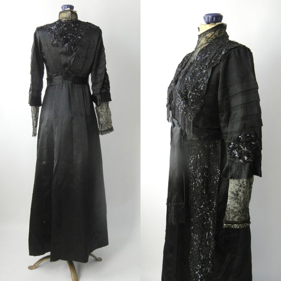 Antique Edwardian Black Gown Black Silk Antique Dress