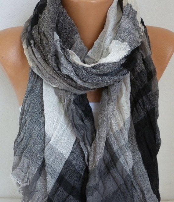 Unisex Cotton Tartan Scarf Summer ScarfShawl Plaid Cowl