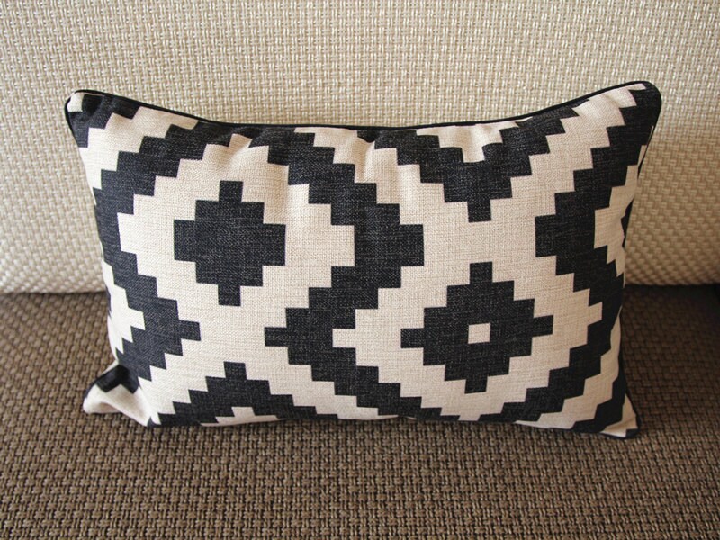 Linen Pillow black white diamond geometrical Pillow Cover