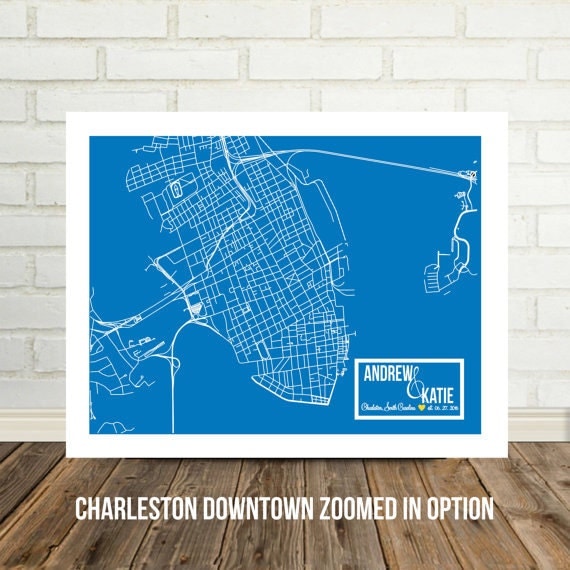 ... Charleston Map South Carolina Map Unique Wedding Gift Personalized Map