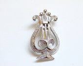 vintage silver lyre greek mythology~retro antique lyre brooch pin