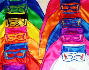BUNDLE SET of Assorted Colored Capes with or without Satin or Glitter Masks; Age 0-6 Yrs for Birthday Party Favors Superhero Capes