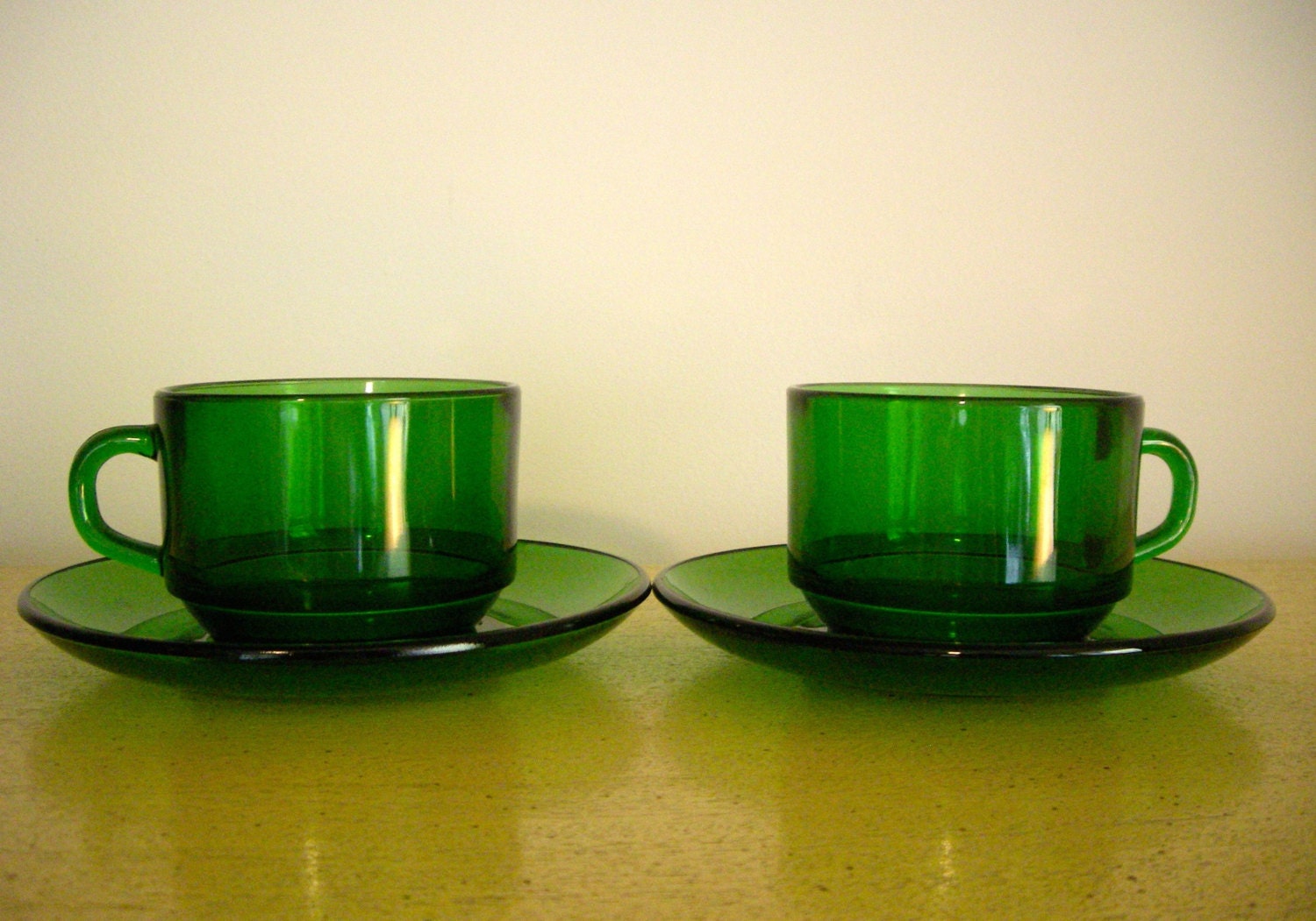 Emerald Green Glass Coffee Mug and Saucer by TheCulturequeen